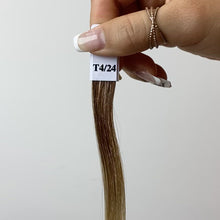 Load and play video in Gallery viewer, Brown to Blonde Ombre Hand Tied Weft Hair Extensions T4/24
